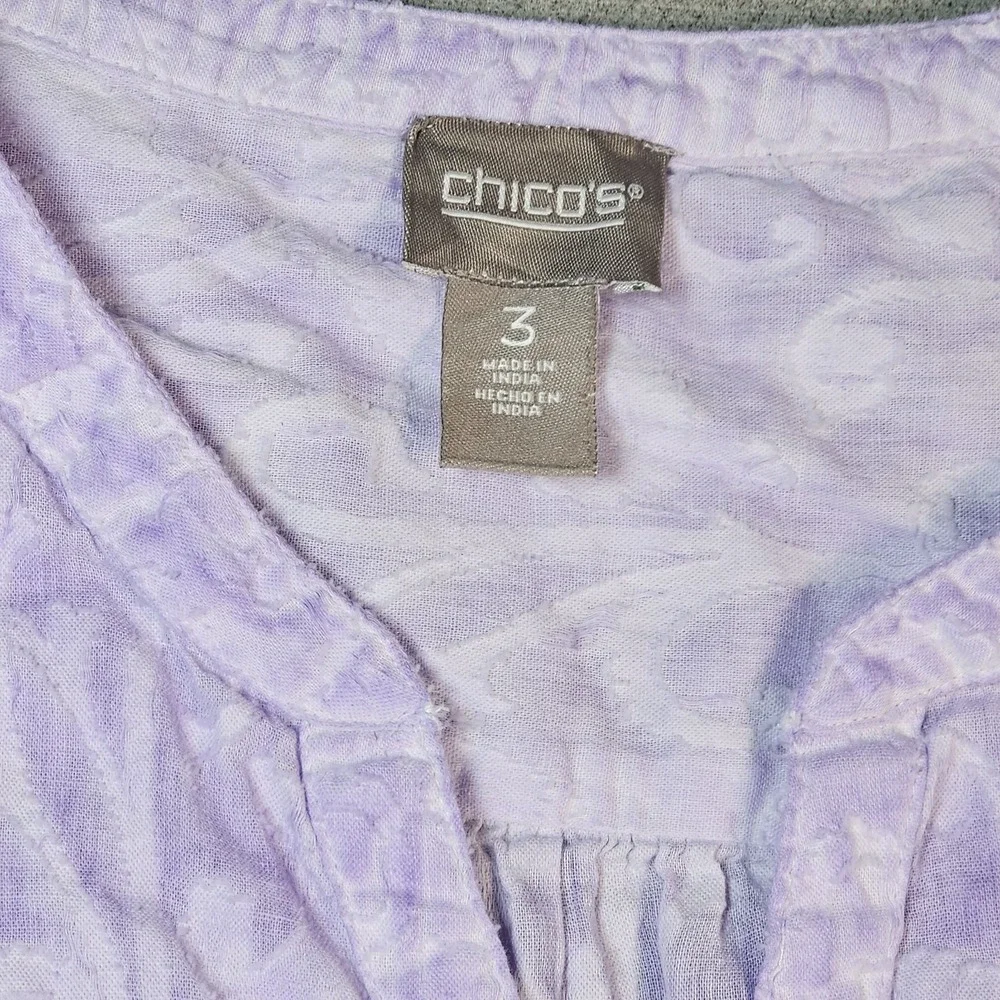 Chicos Women's Purple Blouse 3/4‎ Sleeve 100% Cotton Size 3